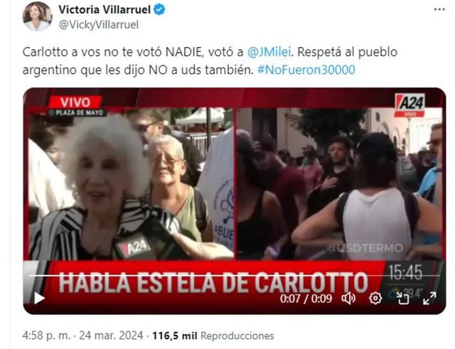 Un fiscal federal denunció a Estela de Carlotto por pedir que Javier Milei se vaya rápido de la casa Rosada